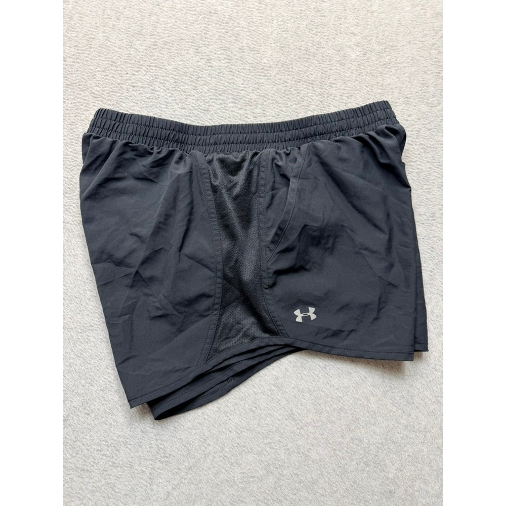 Under Armour Womens Fly By Running Shorts Black Mesh Panels Large